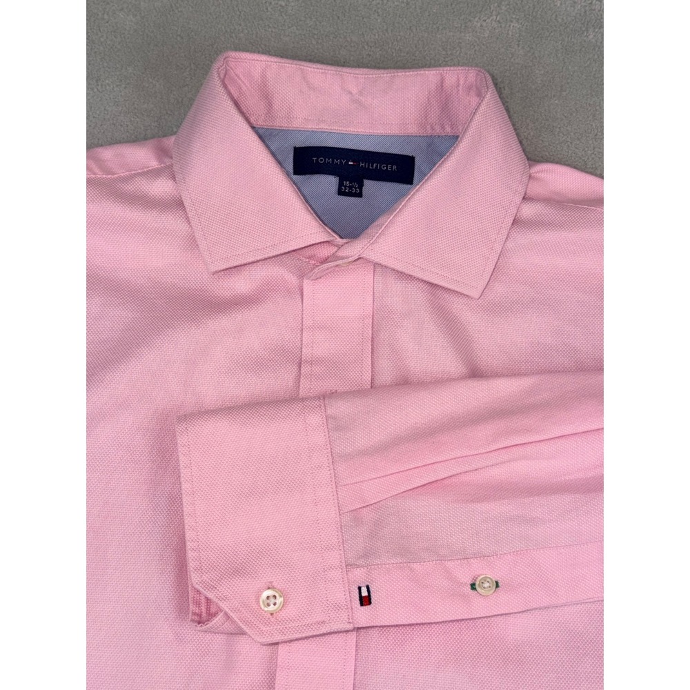 Tommy Hilfiger Mens Pink Dobby Dress Shirt 15.5X32/33 Long Sleeve Button Down